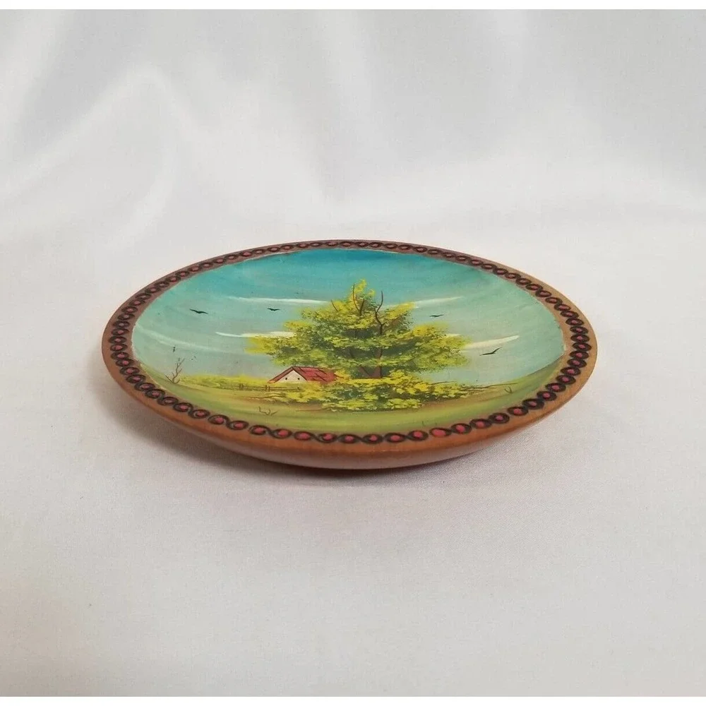 Vintage Romania Hand Painted Farm Country Scene Wood Wall Art Souvenir 6